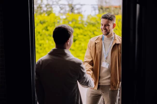 Adviseur van Groene Formule in gesprek met een klant bij de voordeur